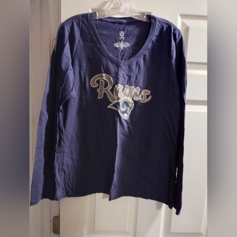 NWOT Rams Women's NFL Pro Line Navy Shirt with Shimmery Gold Accents